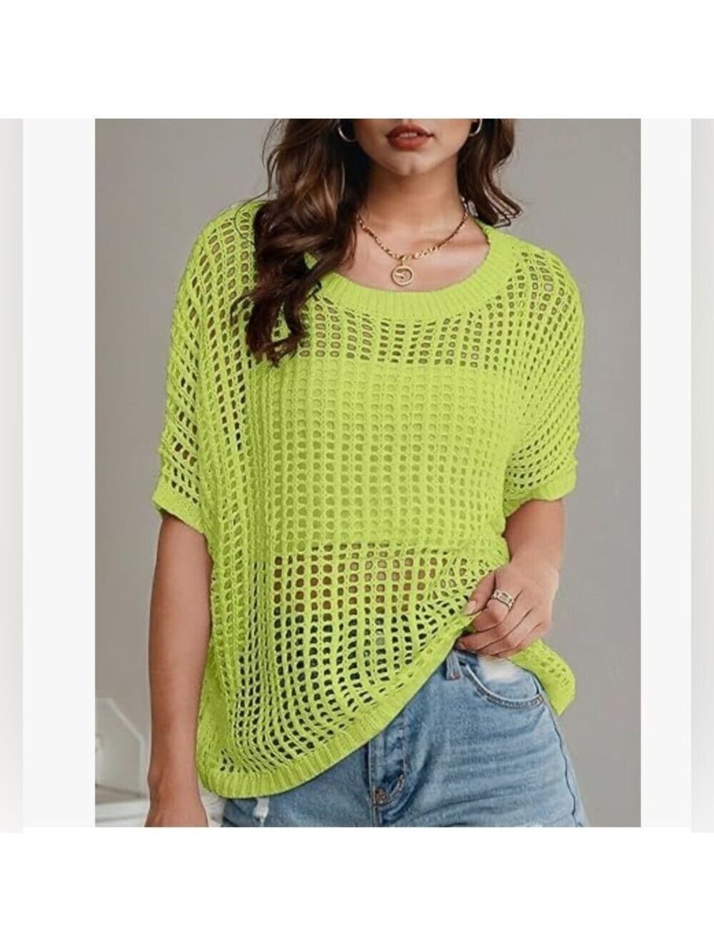 Neon Green Mesh Knit Top XS
